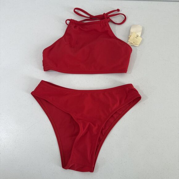 Ekouaer‎ Bikinis Womens XS Red Swimsuit Sexy Halter Top Set - Picture 1 of 10